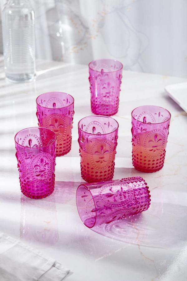 Akrilik Pembe 6'lı Kısa Bardak & Su Meşrubat Kahve Yanı Bardağı 400 ml ( Cam Değildir ) - Image 1