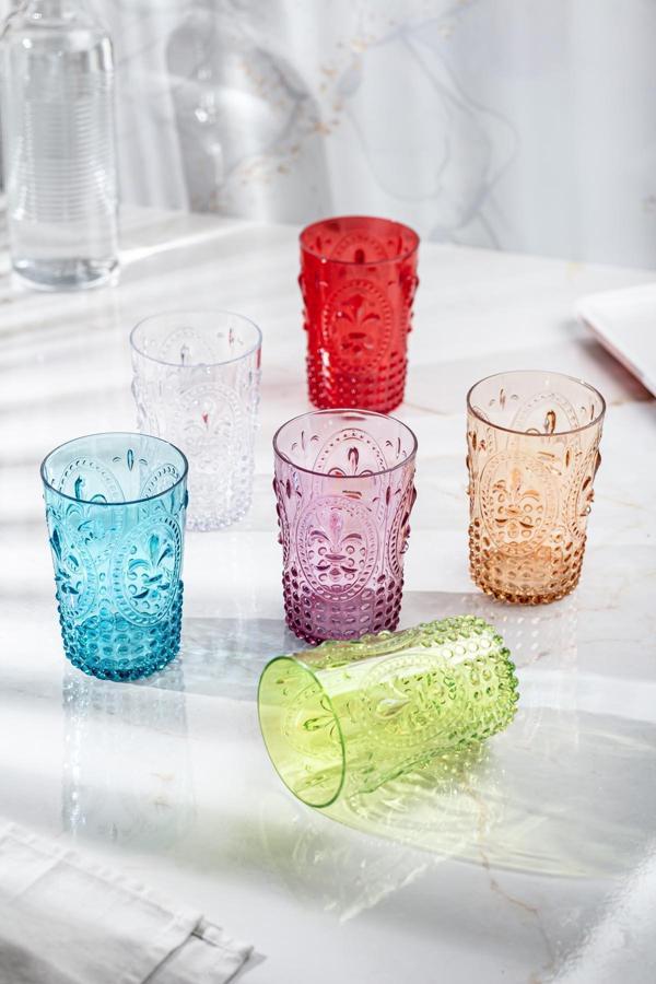 Akrilik Renkli 6'lı Kısa Bardak & Su Meşrubat Kahve Yanı Bardağı 400 ml ( Cam Değildir ) - Image 1