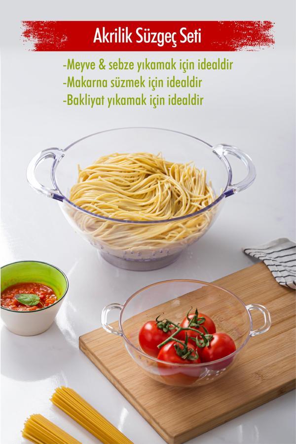 Akrilik Şeffaf 2 Li Süzgeç Seti ( Makarna & Pirinç Süzgeci ) - Image 1
