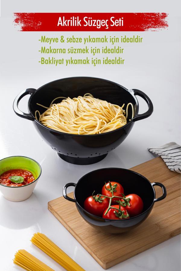 Akrilik Siyah 2 Li Süzgeç Seti ( Makarna & Pirinç Süzgeci ) - Image 1
