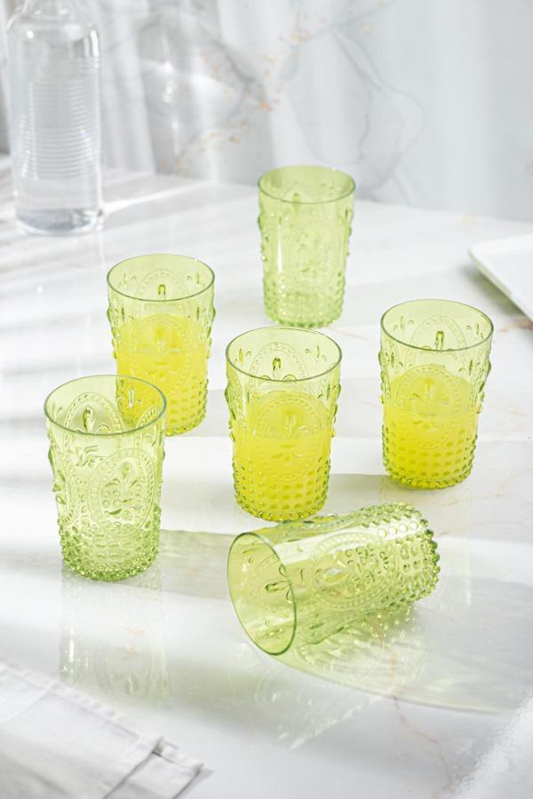 Akrilik Yeşil 6'lı Kısa Bardak & Su Meşrubat Kahve Yanı Bardağı 400 ml ( Cam Değildir ) - Image 1
