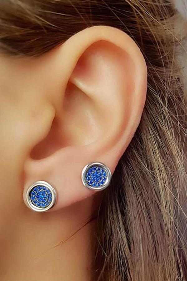 Lacivert Zirkon Taşlı Gümüş Bayan Küpe - Image 1