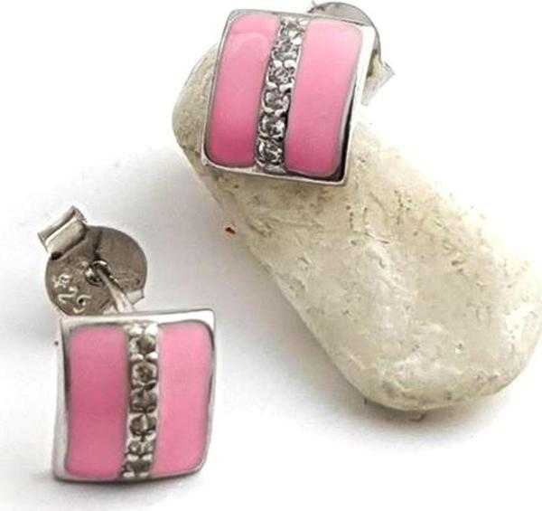 Pembe Mineli Zirkon Taş Detaylı Gümüs Küpe - Image 1