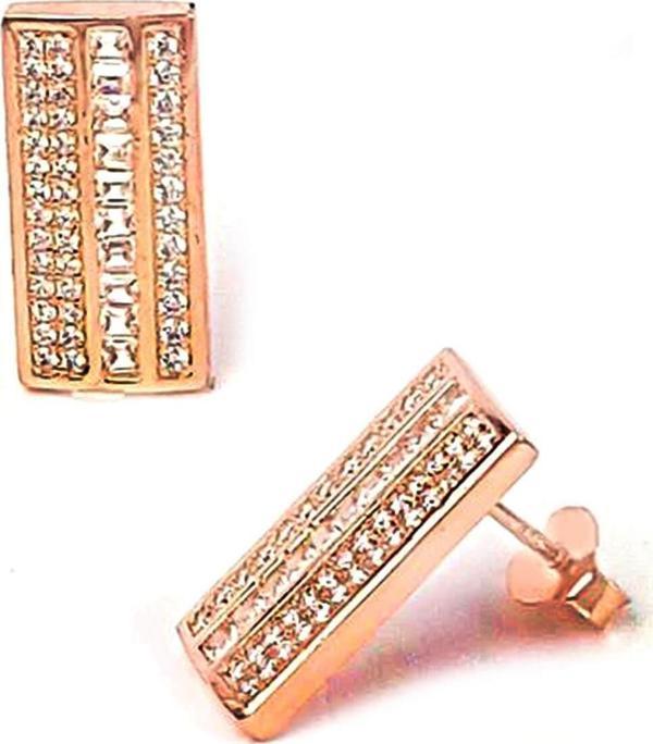 Zirkon Taşlı Lüks Gümüş Dikdörtgen Küpe - Image 1