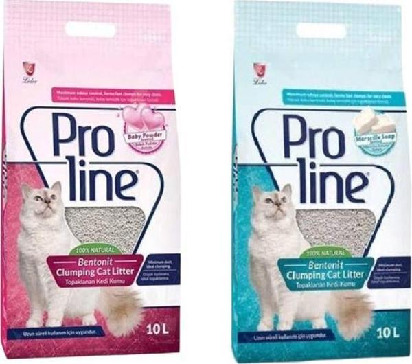 Proline Doğal Topaklanan Baby Powder Ve Marsilya Sabunlu Kedi Kumu 2X10 Lt - Image 1