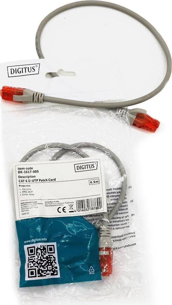 DİGİTUS PATCH CORD UTP CAT6 0.50 MT GREY (10'LU PAKET) - Image 1