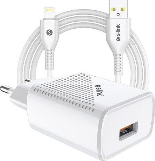 S-link SL-EC40L 5V 2400MA Lightning Kablolu Beyaz Ev Şarj Adaptörü Beyaz - Image 1