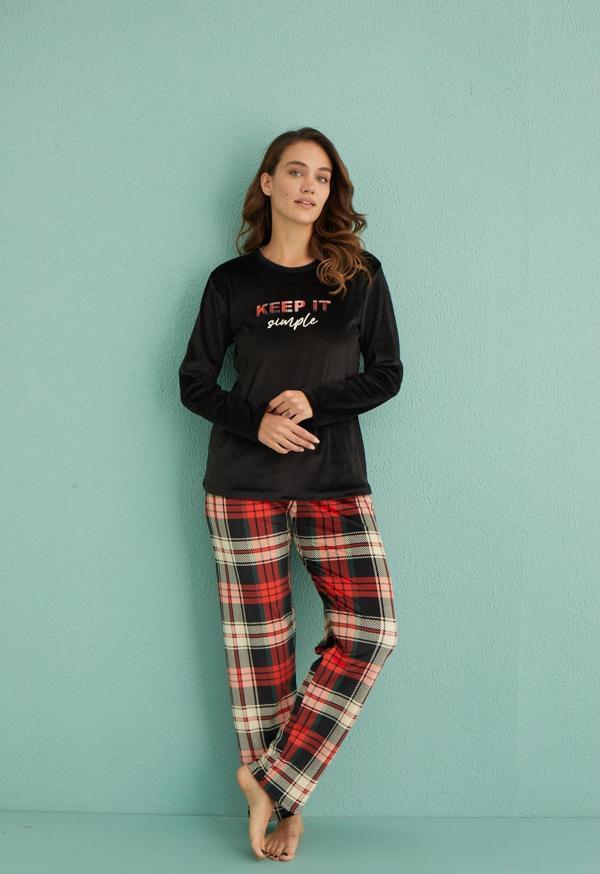Gd Goldoremi 13309-6 Kadın Keep İt Kadife Uzun Kol Pijama Takım - Image 1