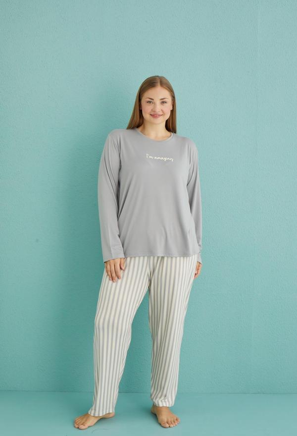 Gd Goldoremi 50802-19 Büyük Beden Kadın Amazing Milan Kumaş Pijama Takım - Image 1