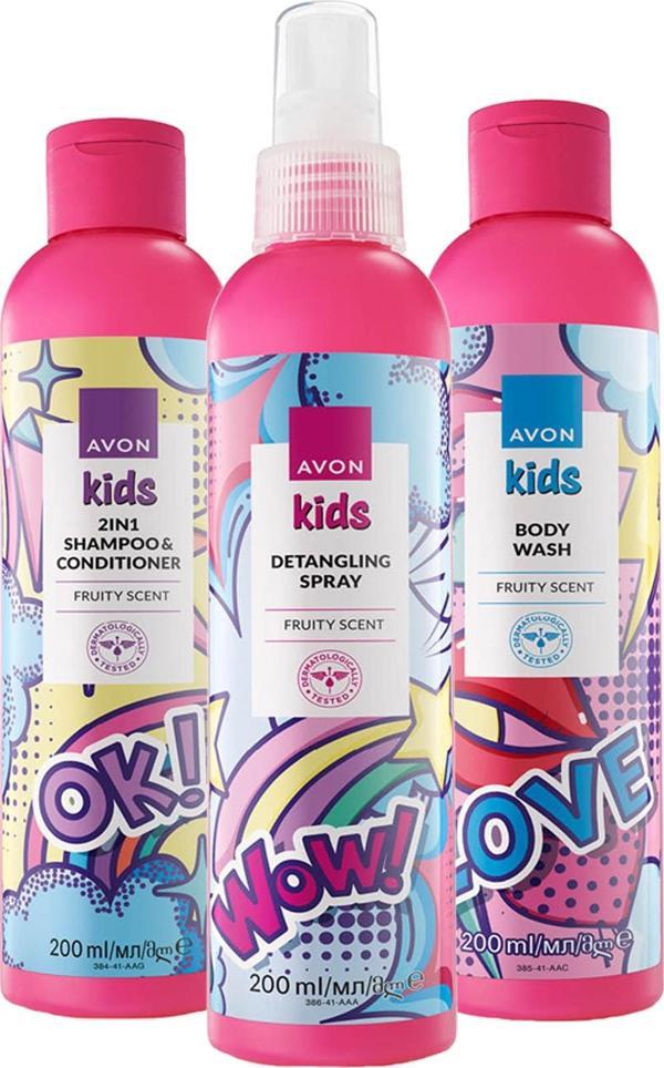 Kids Meyve Kokulu Saç Kremi Şampuan Vücut Şampuanı ve Saç Açıcı Sprey Paketi - Image 1