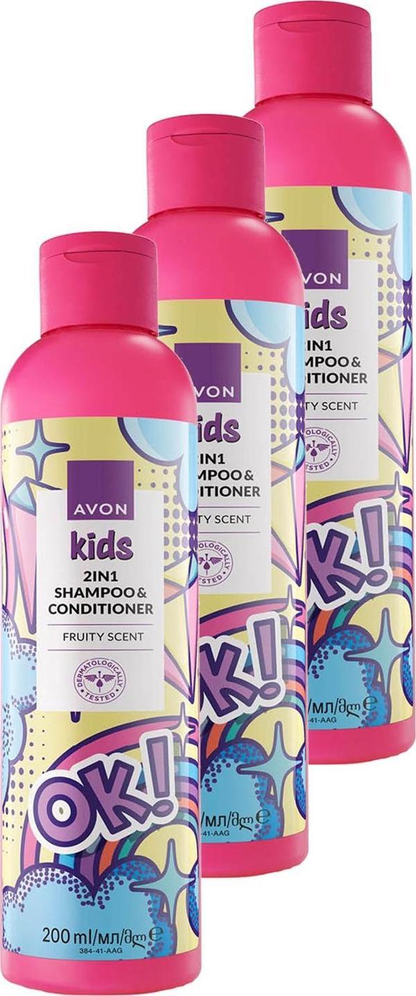 Kids OK 2 si 1 Arada Meyve Kokulu Şampuan ve Saç Kremi 200 Ml. Üçlü Set - Image 1