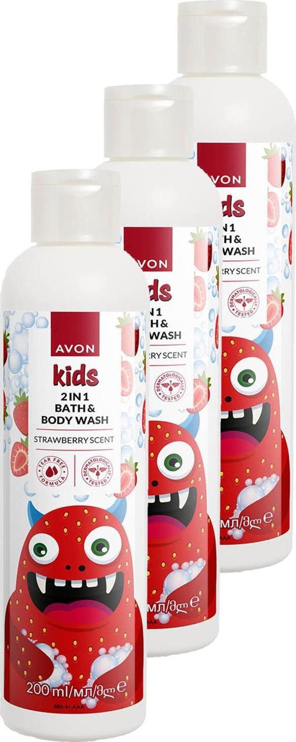 Kids 2 si 1 Arada Çocuklar İçin Çilek Kokulu Banyo ve Vücut Yıkama 200 Ml. Üçlü Set - Image 1