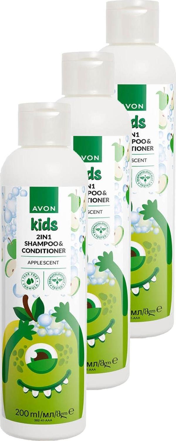 Kids 2 si 1 Arada Çocuklar İçin Elma Kokulu Şampuan ve Saç Kremi 200 Ml. Üçlü Set - Image 1