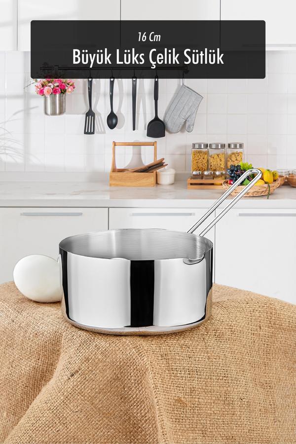16 Cm Büyük Boy Lüx Paslanmaz Çelik Sütlük & Sosluk & Kaçerola - Image 1