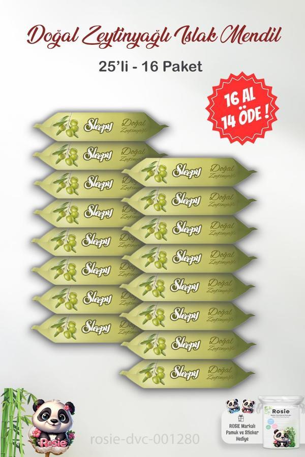 16 AL 14 ÖDE Sleepy Doğal Zeytinyağlı Islak Mendil 25'li ve ROSIE Pamuk - Image 1