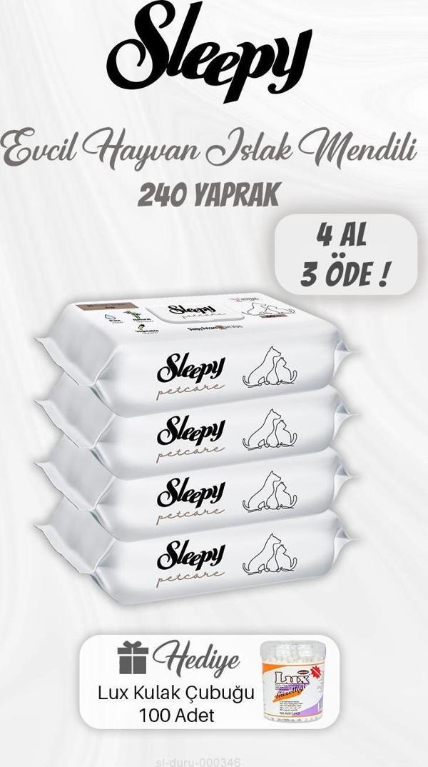 4 AL 3 ÖDE Evcil Hayvan Islak Mendili 240 Yaprak, Kulak Çubuğu Hediyeli - Image 1