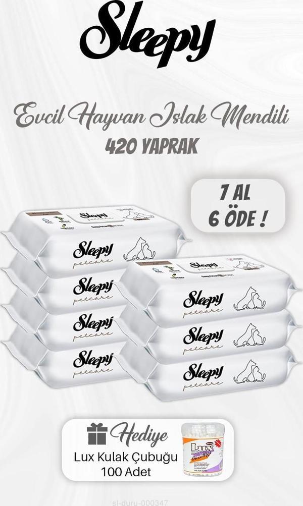 7 AL 6 ÖDE Evcil Hayvan Islak Mendili 420 Yaprak, Kulak Çubuğu Hediyeli - Image 1