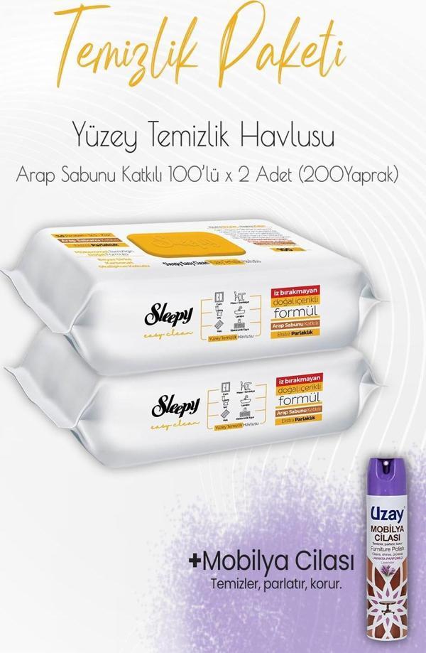 Düvenci Temizlik Paketi 6 (Arap Sabunu Temizlik Havlusu 200 Yaprak ve Mobilya Cilası) - Image 1