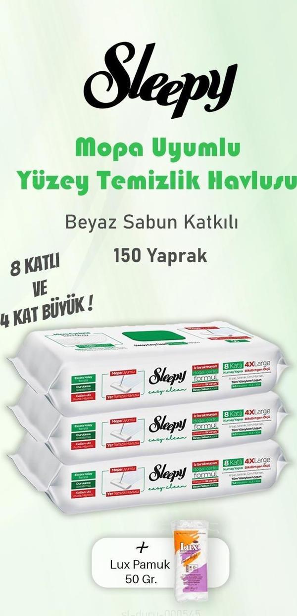 Sleepy  Yaprak Beyaz Sabunlu 150  Yer Temizlik Havlusu ve 50 gr Pamuk - Image 1