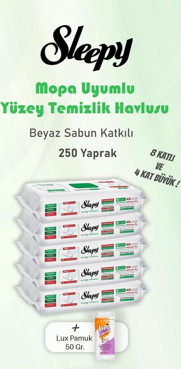 Sleepy 250 Yaprak Beyaz Sabunlu Yer Temizlik Havlusu ve Pamuk - Image 1