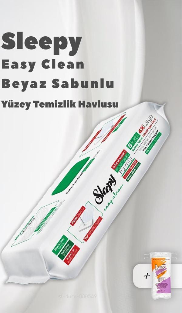 Sleepy 4 XL Mopa Uyumlu Beyaz Sabun Temizlik Havlusu ve 50 Gr Pamuk - Image 1