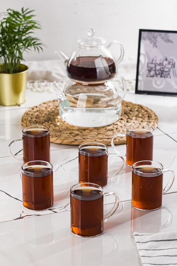 Cam Çaydanlık Ve Cam Kupa Seti Cam Bardak Çay Kahve Takımı (9 parça) - Image 1