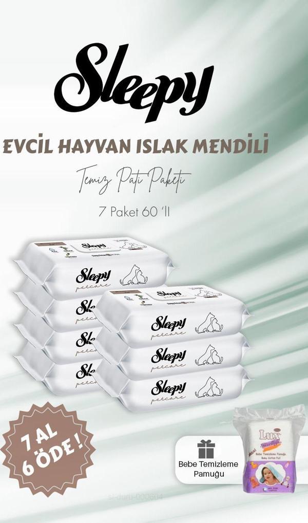 Sleepy 7 AL 6 ÖDE Evcil Hayvan Islak Havlusu 60'lı ve Bebe Temizleme Pamuğu - Image 1