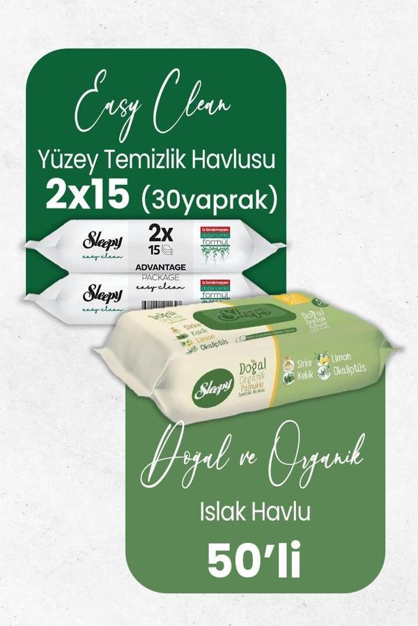 Sleepy Doğal Organik Islak Mendil 50' li ve Temizlik Havlusu 30' lu - Image 1