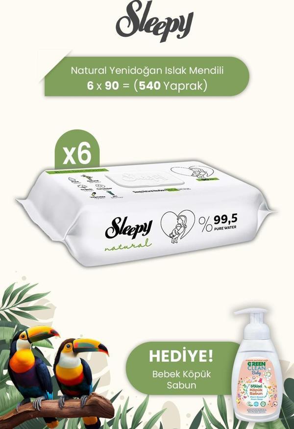 Sleepy Natural Yenidoğan Islak Mendili 90 Adet x 6 Adet ve Baby Köpük Sabun - Image 1