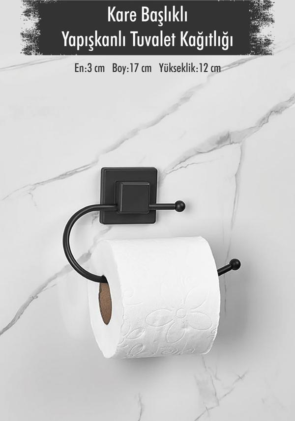 Yapışkanlı Kare Başlıklı Siyah Tuvalet Kağıtlığı - Image 1