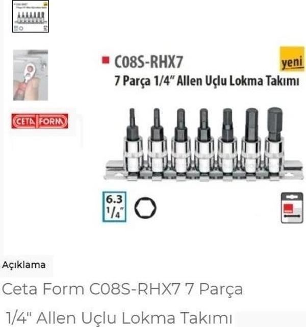 Ceta Form C08s-rhx7 7 Parça 1/4" Allen Uçlu Lokma Takımı - Image 1