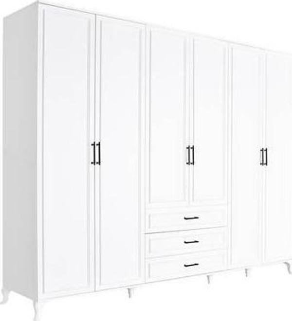 Country 6 Kapaklı 3 Çekmeceli Gardırop-Mat Lake Beyaz 240x224x62 cm (GxYxD) - Image 1
