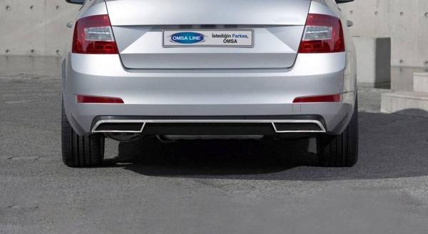 OMSA Skoda Octavia A7 Krom Egzoz Ucu Arka Difüzör 3 Parça 2013-2019 Arası - Image 1