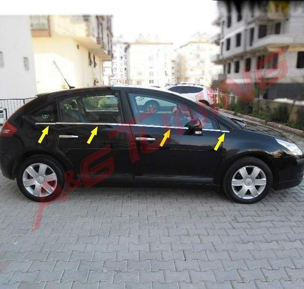 Citroen C4 HB Krom Cam Çıtası Tk 2005-2010 8Prç Paslanmaz Çelik - Image 1