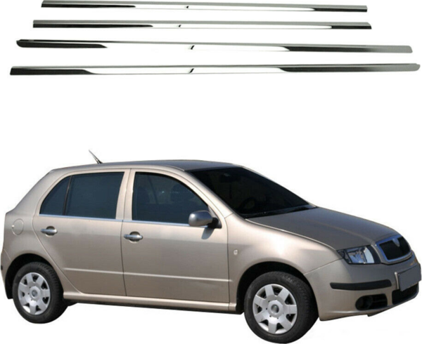 Skoda Fabia MK1 Krom Cam Çıtası 1999-2007 4 Prç. Paslanmaz Çelik - Image 1
