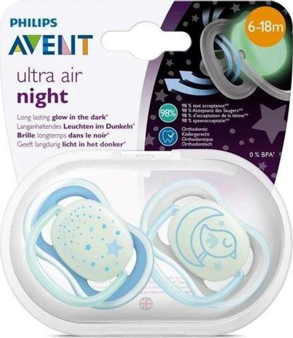 Philips Avent Scf376/21 Ultra Air Karanlıkta Parlar Silikon Emzik 6-18 Ay Erkek - Image 1