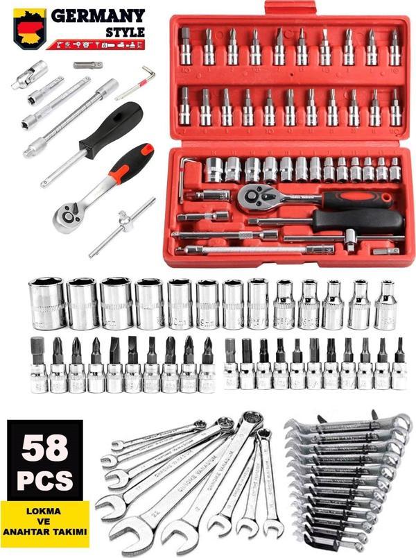 Germany Style  58 Parça 46mini Lokma Takımı Otomatik Cırcırlı 1/4" 12 Parça Kombine Açık Ağız-yıldız - Image 1
