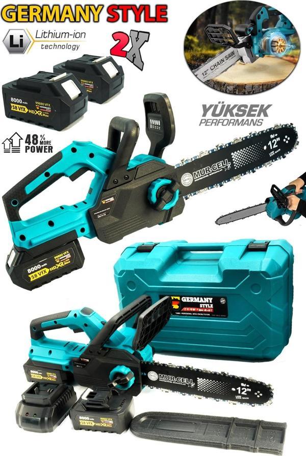 GERMANY STYLE Çift Akülü Testere 99880VFX 8000 mAH Kömürsüz Motorlu Otomatik Yağlamalı Şarjlı Tester - Image 1