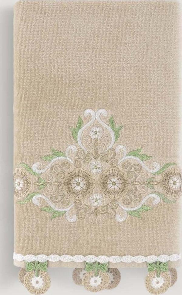 Arliva Home Alıze Kadıfe Nakıslı Çeyız Havlusu Bej 50X85 - Image 1