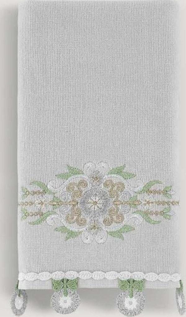 Arliva Home Alıze Kadıfe Nakıslı Çeyız Havlusu Grı 30X50 - Image 1