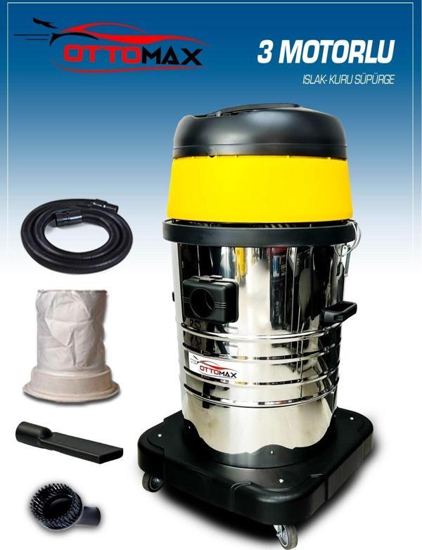 Ottomax  Premium 4200 Watt 3 Motorlu Islak Kuru Sanayi Tipi Oto Süpürgesi Endüstriyel Süpürge - Image 1