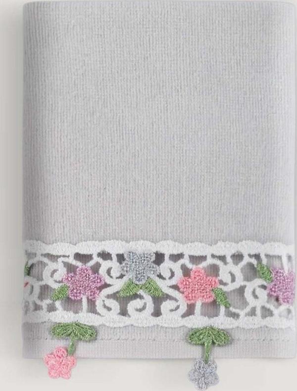 Arliva Home Alya Kadıfe Nakıslı Çeyız Havlusu Grı 50X85 - Image 1