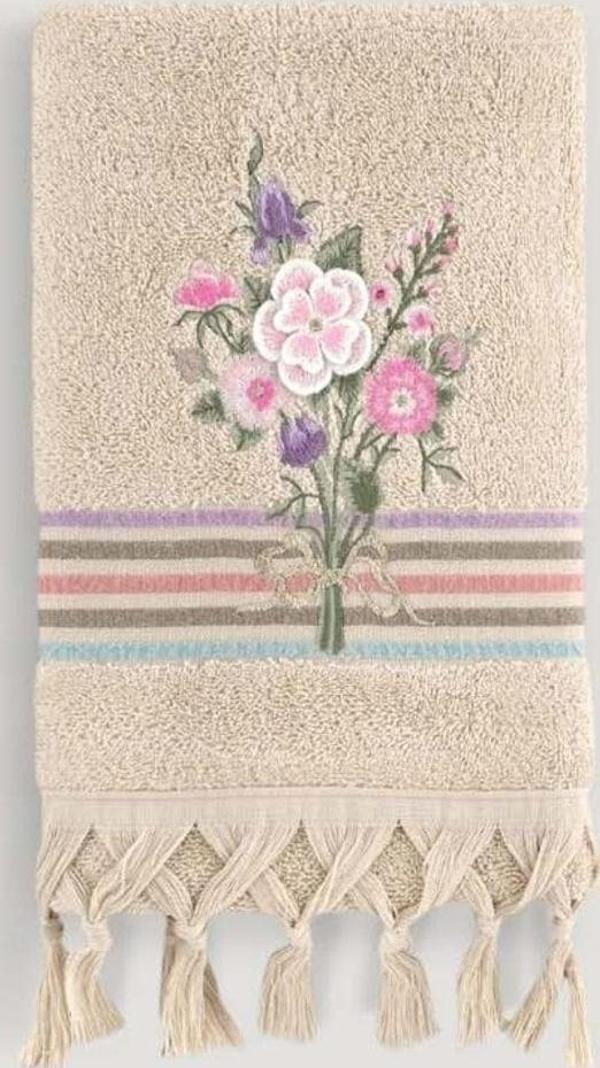 Arliva Home Asuman Nakıslı Havlu Bej 50X80 - Image 1