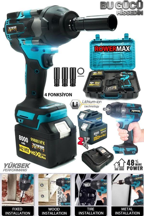 ROWEMAX  99880VFX  8000 mAH En Güçlü Somun Sökme Makinesı Yüksek Tork Akülü Somun Bijon Sökme Takma  - Image 1