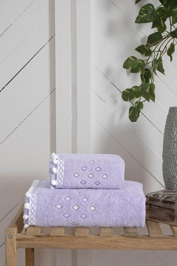 Arliva Home Perla Nakıslı Ponponlu 2Lı Havlu Setı Lıla 50X80 30X50 - Image 1
