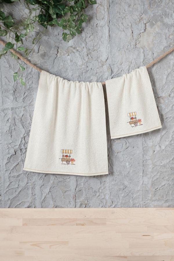 Arliva Home İnci Bukle Nakışlı Havlu Set Krem-Sarı - Image 1