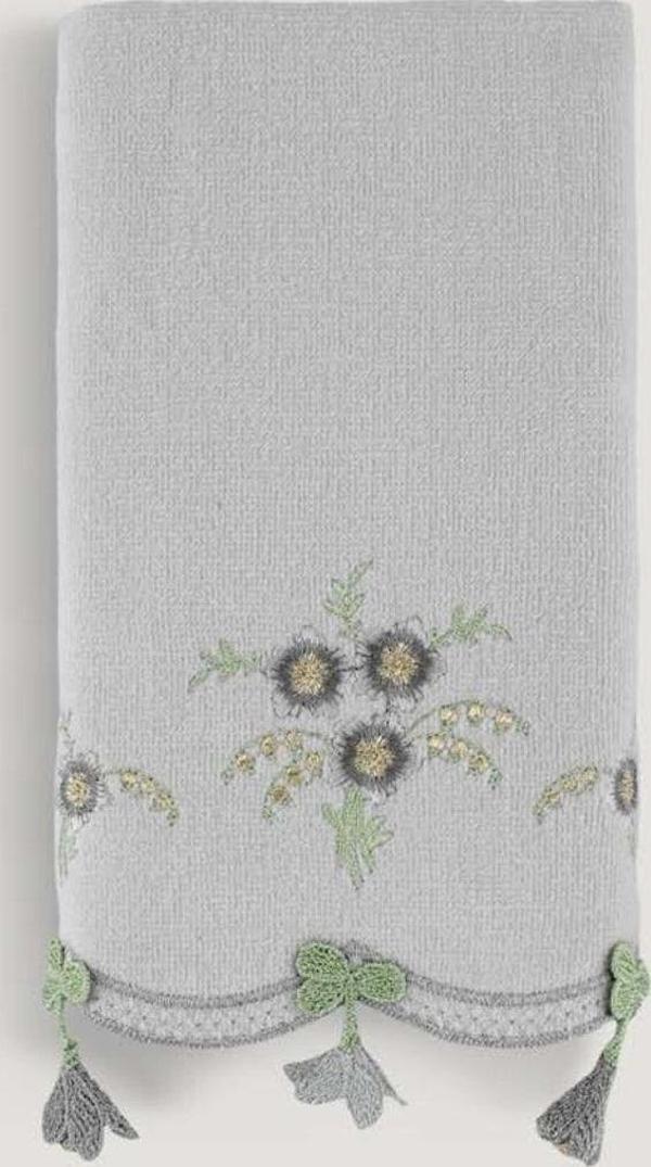 Arliva Home Küpelı Kadıfe Nakıslı Çeyız Havlusu Grı 30X50 - Image 1