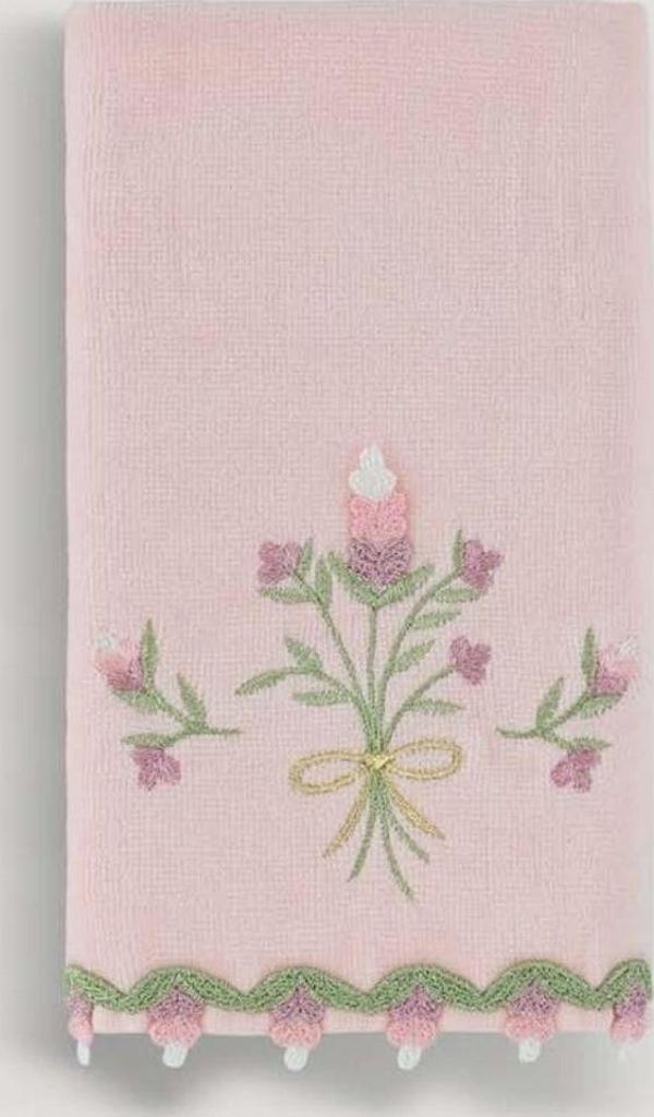 Arliva Home Lavanta Kadıfe Nakıslı Çeyız Havlusu Pudra 30X50 - Image 1
