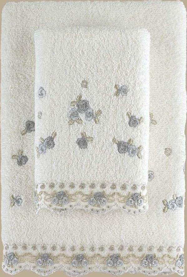 Arliva Home Meltem Nakıslı 2Lı Havlu Setı Krem-Grı 30X50 50X90 - Image 1