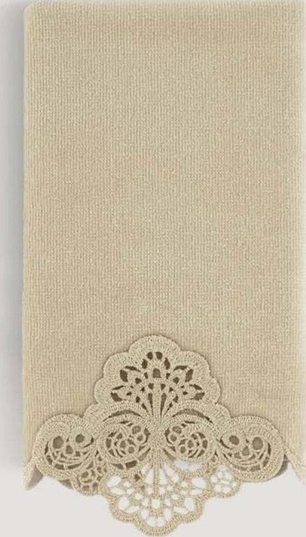 Arliva Home Sedef Kadıfe Nakıslı Çeyız Havlusu Bej 30X50 - Image 1